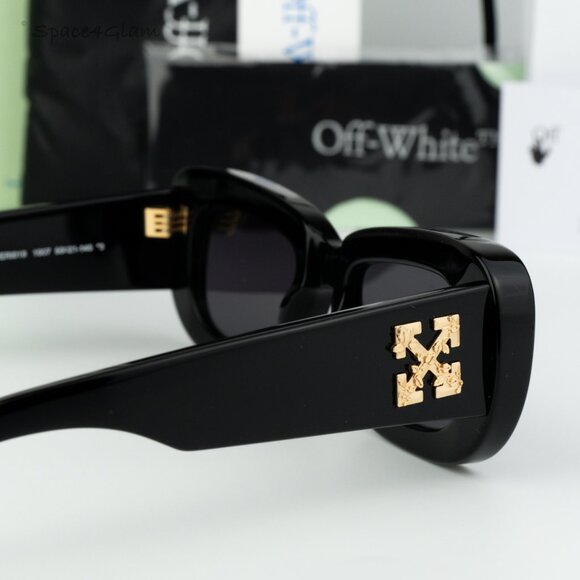 BRAND NEW Off-White CARRARA 007 Black Dark Grey Unisex Rectangular Sunglasses - Picture 5 of 11